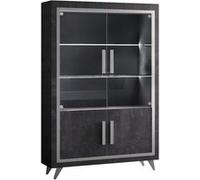 Vitrine 4 Portes Effet Marbre Anthracite Finition Argent avec Leds - GUEDA - ALTOBUY Gris G