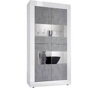 Vitrine 4 Portes Finition Blanc Laqué et Aspect Béton avec Leds - OTELLO - ALTOBUY Gris G