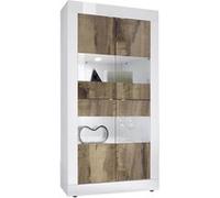 Vitrine 4 Portes Finition Blanc Laqué et Aspect Bois Antik avec Leds - OTELLO - ALTOBUY Marron G