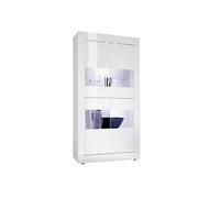 Vitrine 4 Portes Finition Blanc Laqué Weiss avec Leds - OTELLO -