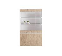 Vitrine 4 Portes Laquée Blanc Brillant Aspect Boise avec Led - CHRIS OAK -