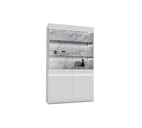 Altobuy Vitrine 2 portes Chris White – Laquée blanc brillant, fond imitation marbre avec LED