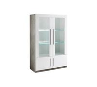 Vitrine 4 Portes Laquée Blanc et Marbre Poignées Métal avec Leds - CLARK -