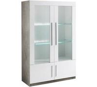 Vitrine 4 Portes Laquée Blanc et Marbre Poignées Métal avec Leds - CLARK - ALTOBUY Blanc G