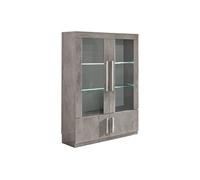 Vitrine 4 Portes Laquée Effet Marbre Poignées Métal avec Leds - CLARK - ALTOBUY Gris G