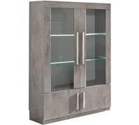 Vitrine 4 Portes Laquée Effet Marbre Poignées Métal avec Leds - CLARK - ALTOBUY Gris G