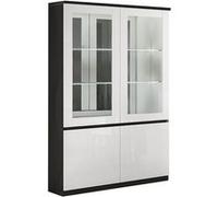 DEYTON - Vitrine 4 Portes Laquée Noir et Blanc Brillant avec Leds