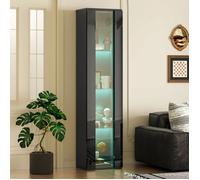 Vitrine 40x29x170 cm avec cloison en verre et éclairage LED,Vitrine Armoire moderne à quatre étagères Salon/Chambre,noir