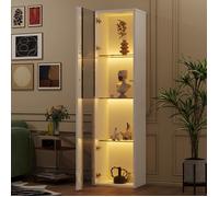 Vitrine 40x29x170 cm avec cloison en verre et éclairage LED,Vitrine Armoire moderne à quatre étagères Salon/Chambre,blanc