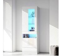 Vitrine 50 x 40 x 180 cm avec éclairage LED 16 couleurs, vitrine de rangement, vitrine de salle à manger, vitrine LED, blanche