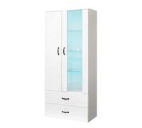 Vitrine 59,5/35/182 cm blanc aus panneau de particules avec éclairage LED Bluetooth