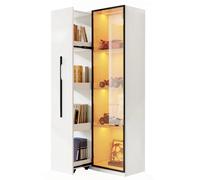 Vitrine 70/40/160 cm blanche en MDF avec LED et rangement coulissant
