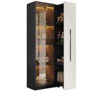 Vitrine 70/40/160 cm noir et blanc en MDF avec LED et rangement latéral