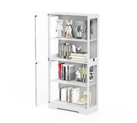 Vitrine 80/35/165 cm blanche en MDF et verre avec LED et capteur