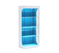 Vitrine 80/35/165 cm blanche en verre et panneau de particules avec LED tricolore