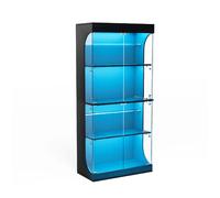 Vitrine 80/35/165 cm noir en verre et panneau de particules avec LED
