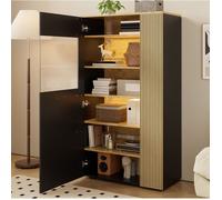Vitrine 80x40x146 cm avec LED 16 couleurs, porte vitrée, étagères réglables, noir et bois