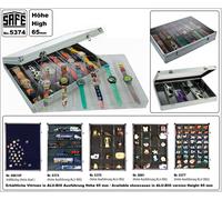 SAFE 5374 Vitrine en aluminium avec couvercle transparent | 6 compartiments à 275 x 57 x 65 mm | Vitrine collection pour minéraux, figurines, pierres, voitures miniatures | 395 x 300 x 65 mm
