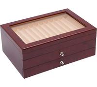 Vitrine à crayons en bois de rose - Organisateur de crayons - 3 niveaux - 34 compartiments - Couvercle en verre - Doublure en velours - Étanche à la poussière - Rouge