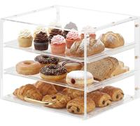 Vitrine à pâtisseries SucceBuy à trois niveaux, vitrine de comptoir en acrylique transparent à usage commercial, équipée d'une porte battante et d'une cloison amovible, idéale pour les biscuits, les d