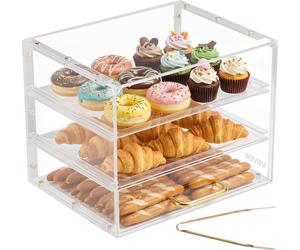 Vitrine à pâtisseries VEVOR à 3 étages, vitrine de boulangerie professionnelle en acrylique transparent, vitrine de comptoir avec porte battante et cloison amovible pour biscuits, desserts et beignets