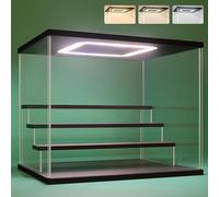 Vitrine acrylique avec éclairage LED, 2/3/4/5/6 niveaux, transparente et étanche à la poussière, idéale pour exposer des objets de collection, des figurines et autres objets. (Modèle noir, 4 niveaux,