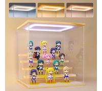Vitrine acrylique avec éclairage LED, disponible en 3, 4 ou 5 niveaux. Boîtier de présentation transparent et étanche à la poussière, idéal pour les collections, les figurines et les modèles réduits. 
