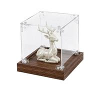 Vitrine Acrylique Coffret de Rangement Anti-poussière avec Base en Bois | boîte d'exposition transparente anti-poussière 9,9 cm avec socle en bois pour maquettes poupées bijoux placard coiffeuse c