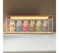 Vitrine Acrylique Verre Boîte Plexiglas avec LED Bois 60x10x20cm | pour Figurine D’action 20cm pour LABUBU Collection LEGO, Présentoir Vitrine Acrylique Transparente Anti-poussière avec Porte