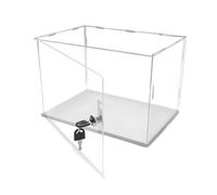 Vitrine Acrylique Vitrine en Acrylique avec Serrure Socle Blanc, Présentoir | Vitrine de Rangement Verrouillable a Façade Ouverte, Boîte Transparente Alternative en Verre, Bac de Rangement