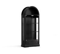 Vitrine Arche 180 cm de Hauteur Argentier à Portes en Verre avec Éclairage LED et Tiroirs Buffet Vaisselier Moderne Noir