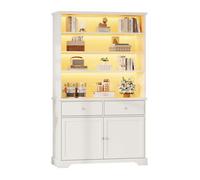 Vitrine Argentier 100x38x170cm Blanc,2 Portes Verre,éclairage LED,2 Tiroirs,étagères,meuble Autoportant Multifonction Pour Salon