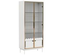 Vitrine Argentier Blanc Doré 75x35x170.8cm Décor Ondulé,Étagères Verre Ajustables Tiroir Pieds Métal Rangement Salon Chambre Couloir
