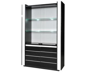 Vitrine argentier vaisselier LINA noir et blanc avec LED - 4 portes battantes