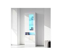 Vitrine armoire 50x40x180 cm avec 2 portes et étagères en verre de rangement, LED, MDF, brillant, blanc