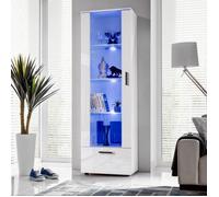 Vitrine Armoire Alessandria Komodee - LED bleues - Blanc Brillant et Blanc - Facades en Brillant - 60 x 192 x 42 cm