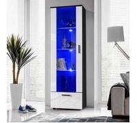 Vitrine Armoire Alessandria Komodee - LED bleues - Blanc Brillant et Noir - Facades en Brillant - 60 x 192 x 42 cm
