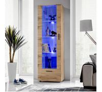 Vitrine Armoire Alessandria Komodee - LED bleues - Bois Naturel Mat - Facades en Mat - 60 x 192 x 42 cm