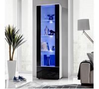 Vitrine Armoire Alessandria Komodee - LED bleues - Noir Brillant et Blanc - Facades en Brillant - 60 x 192 x 42 cm