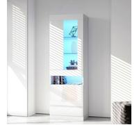 Vitrine armoire brillant 50x40x180cm Vitrine salon bois Meuble de rangement avec Lumière LED multicolore Etagères en verre - blanc