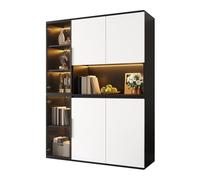 Vitrine Armoire Haute Noir Blanc 120x40x160cm MDF Verre Éclairage LED Grand Rangement Multifonction Salle À Manger Salon Moderne