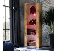 Vitrine Armoire Komodee TIVOLI - LED RVB - Bois naturel - 55 x 159 x 35 cm