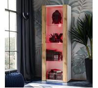 Vitrine Armoire Komodee TIVOLI - LED RVB - Bois naturel et Blanc - 55 x 159 x 35 cm