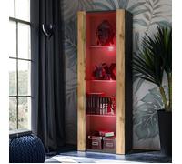 Vitrine Armoire Komodee TIVOLI - LED RVB - Bois naturel et Noir - 55 x 159 x 35 cm