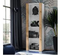 Vitrine Armoire Komodee TIVOLI - sans LED - Bois naturel et Blanc - 55 x 159 x 35 cm