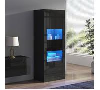 Vitrine Armoire LED | 42 x 162 x 61cm | Noir Finition brillante | Rangement | 2 Portes et 2 Tiroirs | Buffet Salle a Manger
