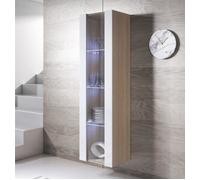 Vitrine Armoire LED - LUKE - 40x165cm - Sonoma et Blanc - 1 porte - 4 compartiments