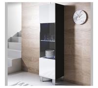Vitrine armoire LED LUKE V6 40 x 29 x 177 cm noir/blanc brillante, 1 porte, pieds aluminium