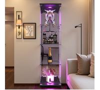 Vitrine Armoire LED - Vitrine en Verre Pour Collection, Rangement - Noir - 1 Porte 4 Compartiments - Salon, Chambre - 42x36x164 cm