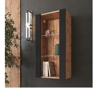 Vitrine Armoire Murale Komodee TIVOLI - sans LED - Noir et Bois naturel - Facades en Mat - 50 x 100 x 29 cm